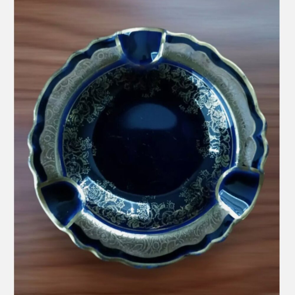 Ashtray Trinket Dish 3.5 inch Lindner Kueps Bavaria Echt Cobalt Blue Vintage